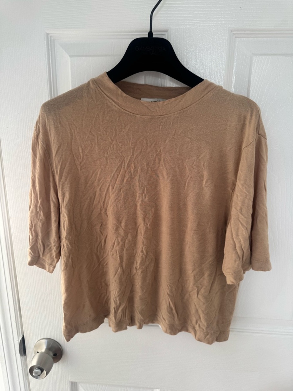 Vince Short-Sleeve Crewneck Top in Light Tan